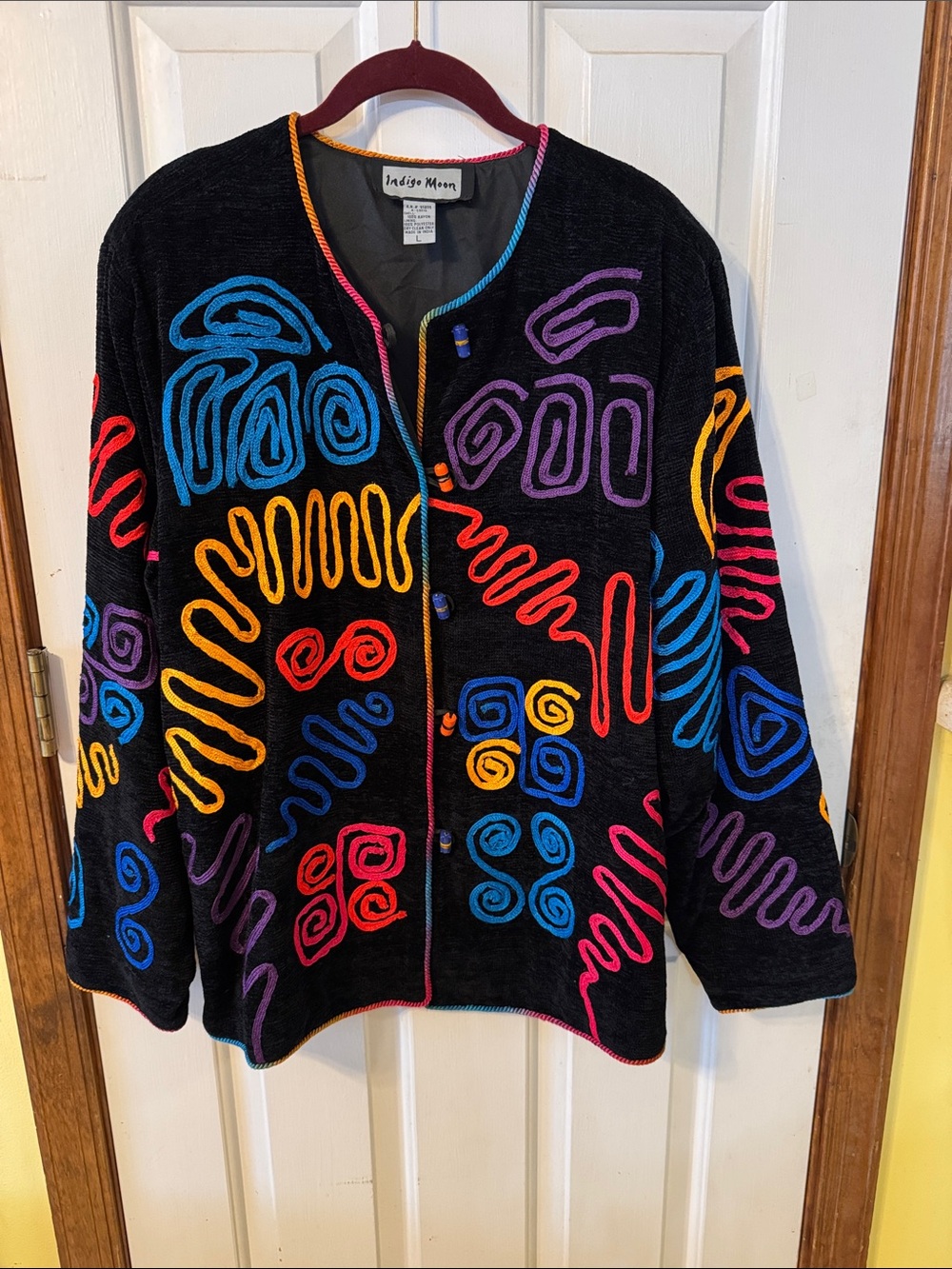 Indigo Black Embroidered Abstract Swirl Jacket - Multicolor Accents